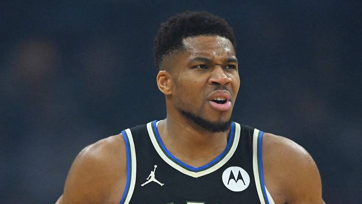 Nov 17, 2025; Cleveland, Ohio, USA; Milwaukee Bucks forward Giannis Antetokounmpo (34) reacts in the first quarter against the Cleveland Cavaliers at Rocket Arena. Mandatory Credit: David Richard-Imagn Images Nov 17, 2025; Cleveland, Ohio, USA; Milwaukee Bucks forward Giannis Antetokounmpo (34) reacts in the first quarter against the Cleveland Cavaliers at Rocket Arena. Mandatory Credit: David Richard-Imagn Images