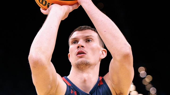 Mar 18, 2026; Oklahoma City, OK, USA; Saint Mary's Gaels forward Paulius Murauskas (23) shoots a free throws during a practice session ahead of the first round of the men's 2026 NCAA Tournament at Paycom Center. Mandatory Credit: William Purnell-Imagn Images