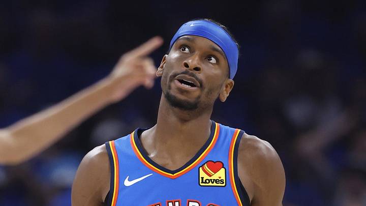 May 30, 2026; Oklahoma City, Oklahoma, USA; Oklahoma City Thunder guard Shai Gilgeous-Alexander (2) reacts in the second quarter against the San Antonio Spurs during game seven of the western conference finals for the 2026 NBA playoffs at Paycom Center. Mandatory Credit: Alonzo Adams-Imagn Images