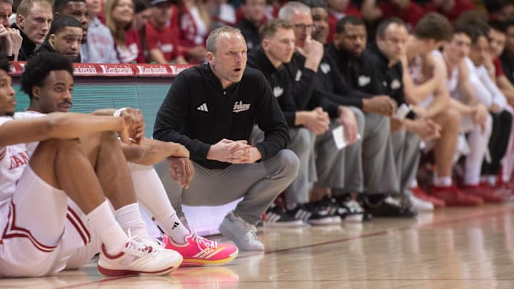 Indiana's Darian DeVries during the Indiana versus Northwestern men's basketball game at Simon Skjodt Assembly Hall on Tuesday, Feb. 24, 2026.
