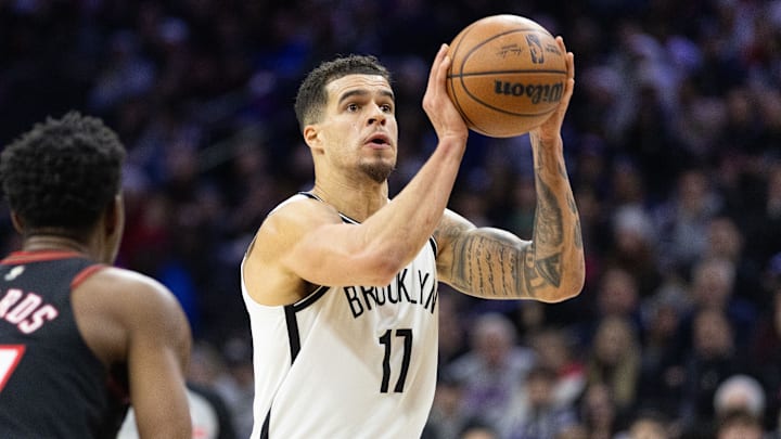 Dec 23, 2025; Philadelphia, Pennsylvania, USA; Brooklyn Nets forward Michael Porter Jr. (17) shoots against the Philadelphia 76ers during the second quarter at Xfinity Mobile Arena. Mandatory Credit: Bill Streicher-Imagn Images