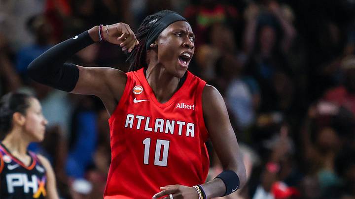 May 24, 2026; College Park, Georgia, USA; Atlanta Dream guard Rhyne Howard (10) celebrates a three point shot against the Phoenix Mercury during the fourth quarter at Gateway Center Arena at College Park. Mandatory Credit: Jordan Godfree-Imagn Images May 24, 2026; College Park, Georgia, USA; Atlanta Dream guard Rhyne Howard (10) celebrates a three point shot against the Phoenix Mercury during the fourth quarter at Gateway Center Arena at College Park. Mandatory Credit: Jordan Godfree-Imagn Images