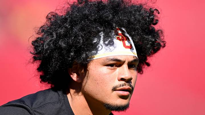 Oct 3, 2026; Los Angeles, California, USA;  USC Trojans quarterback Jayden Maiava (14) warms up prior to the game against the Washington Huskies at United Airlines Field at Los Angeles Memorial Coliseum. 