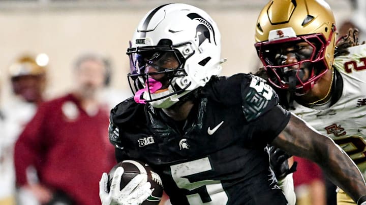 Michigan State's Makhi Frazier runs for a gain against Boston College during the fourth quarter on Saturday, Sept. 6, 2025, at Spartan Stadium in East Lansing.