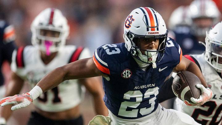 Auburn Tigers running back Jeremiah Cobb (23) breaks free for a touchdown as Auburn Tigers take on Ball State Cardinals at Jordan-Hare Stadium in Auburn, Ala. on Saturday, Sept. 6, 2025.