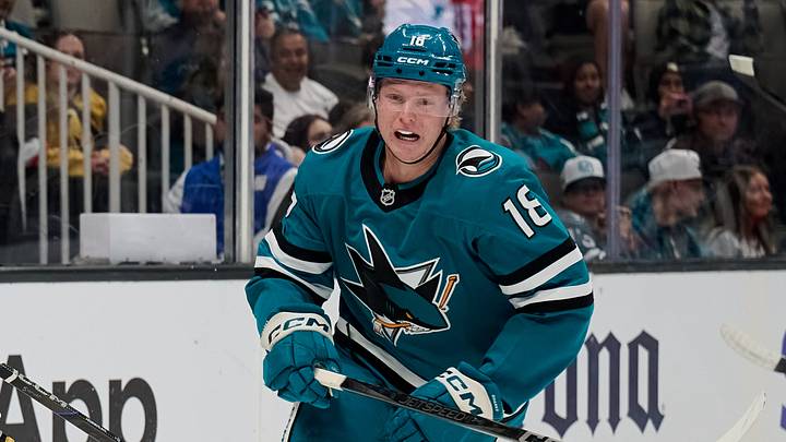 Sep 26, 2025; San Jose, California, USA; Vegas Golden Knights right wing Ben Hemmerling (63) skates against San Jose Sharks center Filip Bystedt (18) during the first period at SAP Center at San Jose. Mandatory Credit: Robert Edwards-Imagn Images Sep 26, 2025; San Jose, California, USA; Vegas Golden Knights right wing Ben Hemmerling (63) skates against San Jose Sharks center Filip Bystedt (18) during the first period at SAP Center at San Jose. Mandatory Credit: Robert Edwards-Imagn Images
