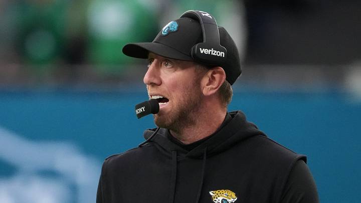 Oct 11, 2026; Tottenham, ENG;  Jacksonville Jaguars head coach Liam Coen reacts during the second half against the Philadelphia Eagles at Tottenham Hotspur Stadium.  