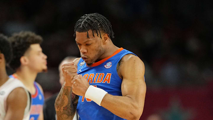 Apr 7, 2025; San Antonio, TX, USA; Florida Gators guard Alijah Martin (15) reacts after a play against the Houston Cougars during the second half of the national championship game of the Final Four of the 2025 NCAA Tournament at the Alamodome. Mandatory Credit: Bob Donnan-Imagn Images Apr 7, 2025; San Antonio, TX, USA; Florida Gators guard Alijah Martin (15) reacts after a play against the Houston Cougars during the second half of the national championship game of the Final Four of the 2025 NCAA Tournament at the Alamodome. Mandatory Credit: Bob Donnan-Imagn Images