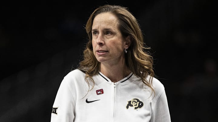 Mar 7, 2025; Kansas City, MO, USA; Colorado Buffaloes head coach JR Payne looks on during the first quarter against the TCU Horned Frogs at T-Mobile Center.