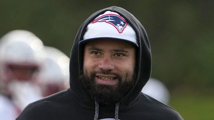 T.C. McCartney is shown during New England Patriots practice before a game in London in 2024.