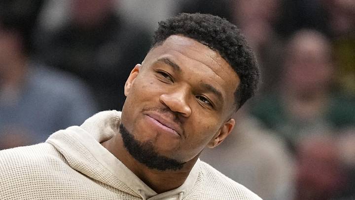 Milwaukee Bucks forward Giannis Antetokounmpo reacts against the Brooklyn Nets at Fiserv Forum on Apr 10, 2026. Milwaukee Bucks forward Giannis Antetokounmpo reacts against the Brooklyn Nets at Fiserv Forum on Apr 10, 2026.