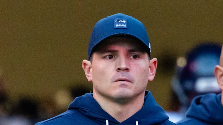 Seattle Seahawks head coach Mike Macdonald walks onto the field