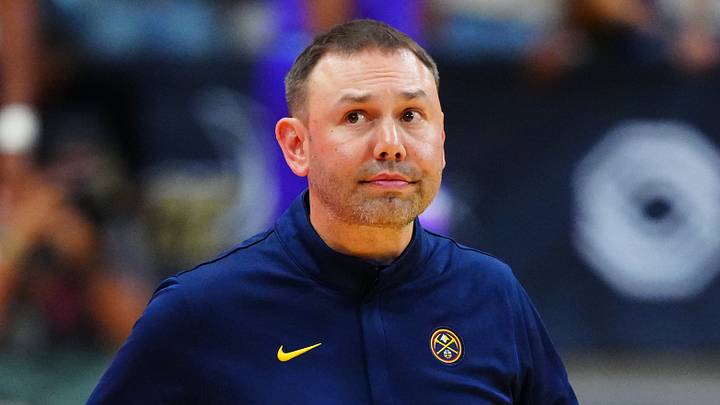Oct 4, 2026; Boulder, Colorado, USA;  Denver Nuggets Head Coach David Adelman during a time out called in the second half against the Utah Jazz at CU Events Center.  Mandatory Credit: Ron Chenoy-Imagn Images