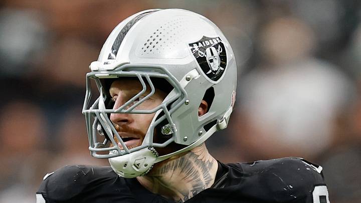 Sep 13, 2026; Paradise, Nevada, USA; Las Vegas Raiders defensive end Maxx Crosby (98) prepares for a play against the Miami Dolphins at Allegiant Stadium. Mandatory Credit: David Brytus-Imagn Images. Sep 13, 2026; Paradise, Nevada, USA; Las Vegas Raiders defensive end Maxx Crosby (98) prepares for a play against the Miami Dolphins at Allegiant Stadium. Mandatory Credit: David Brytus-Imagn Images.