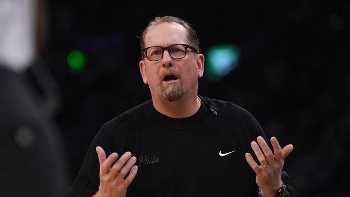 Philadelphia 76ers head coach Nick Nurse watches from the sideline as they take on the Boston Celtics during game five of the first round of the 2026 NBA Playoffs at TD Garden on Apr. 28, 2026. Philadelphia 76ers head coach Nick Nurse watches from the sideline as they take on the Boston Celtics during game five of the first round of the 2026 NBA Playoffs at TD Garden on Apr. 28, 2026.