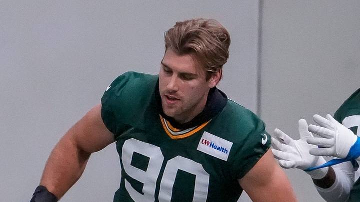 Green Bay Packers defensive end Lukas Van Ness (90) stretches during practice on Wednesday, May 26, 2026, at the Don Hutson Center in Ashwaubenon, Wis. 
Tork Mason/USA TODAY NETWORK-Wisconsin