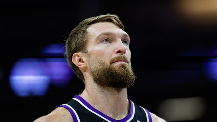 Nov 11, 2025; Sacramento, California, USA; Sacramento Kings center Domantas Sabonis (11) looks on during the fourth quarter against the Denver Nuggets at Golden 1 Center. 
