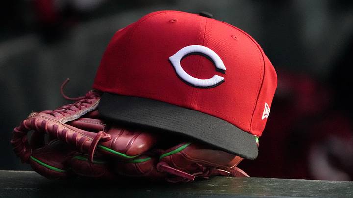  A detail shot of Cincinnati Reds hat and glove