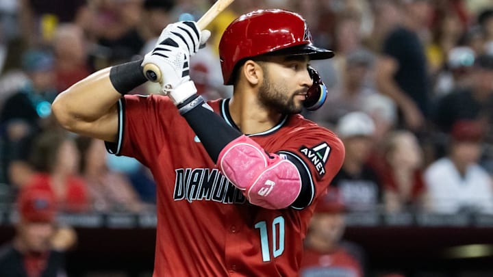 May 28, 2025; Phoenix, Arizona, USA; Arizona Diamondbacks second baseman Jordan Lawlar against the Pittsburgh Pirates at Chase Field. Mandatory Credit: Mark J. Rebilas-Imagn Images