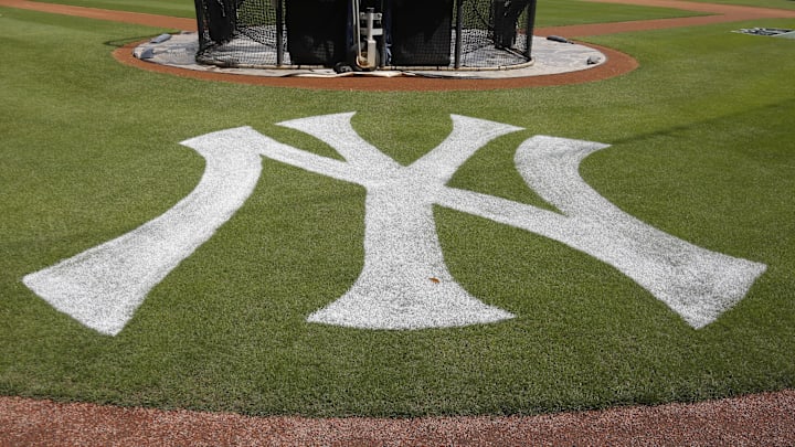 Feb 22, 2017; Tampa, FL, USA; The New York Yankees logo is painted on the field during a rain shortened MLB spring training workouts at George M. Steinbrenner Field. Mandatory Credit: Reinhold Matay-Imagn Images Feb 22, 2017; Tampa, FL, USA; The New York Yankees logo is painted on the field during a rain shortened MLB spring training workouts at George M. Steinbrenner Field. Mandatory Credit: Reinhold Matay-Imagn Images