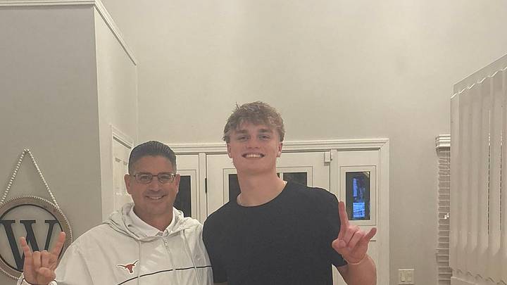 Texas Longhorns Coach Jeff Banks with recruit Brock Williams