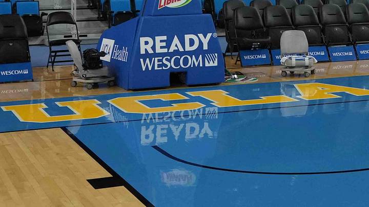 Dec 3, 2024; Los Angeles, California, USA; The Big Ten Confernce B1G logo on the court at Pauley Pavilion presented by Wescom. Mandatory Credit: Kirby Lee-Imagn Images Dec 3, 2024; Los Angeles, California, USA; The Big Ten Confernce B1G logo on the court at Pauley Pavilion presented by Wescom. Mandatory Credit: Kirby Lee-Imagn Images