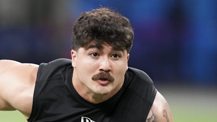Feb 26, 2026; Indianapolis, IN, USA; Texas Tech linebacker Jacob Rodriguez (LB21) during the NFL Scouting Combine at Lucas Oil Stadium. Mandatory Credit: Kirby Lee-Imagn Images Feb 26, 2026; Indianapolis, IN, USA; Texas Tech linebacker Jacob Rodriguez (LB21) during the NFL Scouting Combine at Lucas Oil Stadium. Mandatory Credit: Kirby Lee-Imagn Images