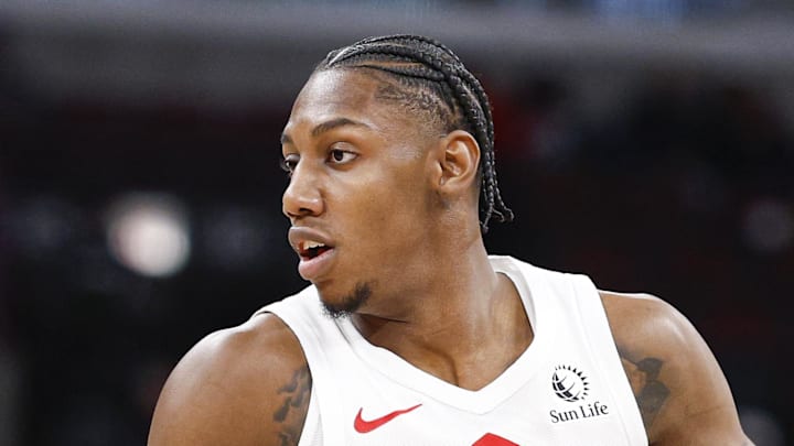 Toronto Raptors forward RJ Barrett drives to the basket against Chicago Bulls guard Josh Giddey. Toronto Raptors forward RJ Barrett drives to the basket against Chicago Bulls guard Josh Giddey.