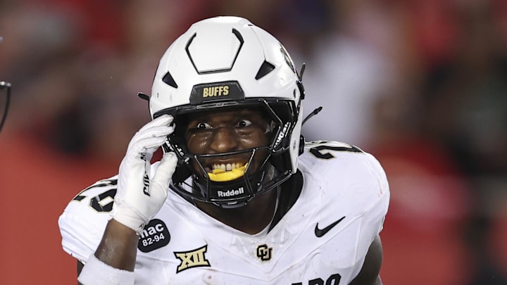 Sep 12, 2025; Houston, Texas, USA; Colorado Buffaloes running back Simeon Price (26) reacts before a play during the first half against the Houston Cougars at TDECU Stadium.