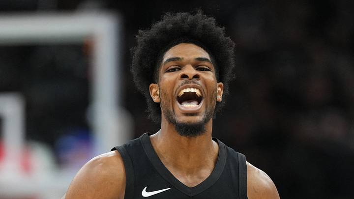 Apr 21, 2026; San Antonio, Texas, USA; Portland Trail Blazers guard Scoot Henderson (0) reacts after scoring a three point basket during the second half of game two of the first round of the 2026 NBA Playoffs against the San Antonio Spurs at Frost Bank Center. Mandatory Credit: Scott Wachter-Imagn Images Apr 21, 2026; San Antonio, Texas, USA; Portland Trail Blazers guard Scoot Henderson (0) reacts after scoring a three point basket during the second half of game two of the first round of the 2026 NBA Playoffs against the San Antonio Spurs at Frost Bank Center. Mandatory Credit: Scott Wachter-Imagn Images
