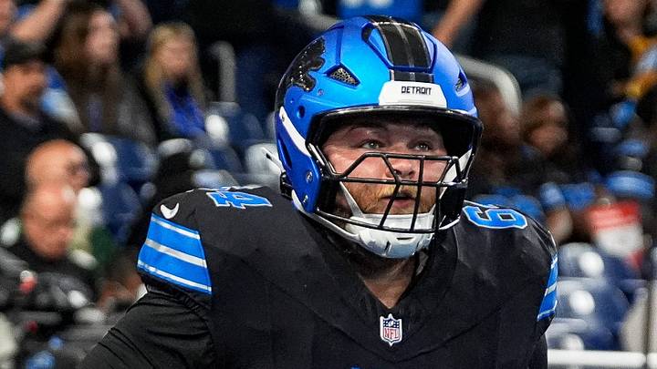 Detroit Lions center Cade Mays (64) warms up ahead of the game between Detroit Lions and Green Bay Packers at Ford Field in Detroit on Sunday, Oct. 25, 2026. Detroit Lions center Cade Mays (64) warms up ahead of the game between Detroit Lions and Green Bay Packers at Ford Field in Detroit on Sunday, Oct. 25, 2026.