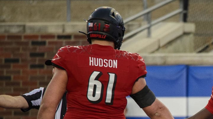 Dec 28, 2021; Dallas, Texas, USA; Louisville Cardinals offensive lineman Bryan Hudson (61)