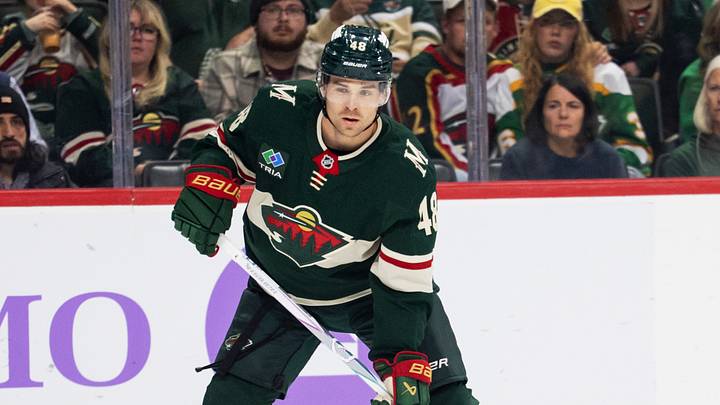 Oct 18, 2026; Saint Paul, Minnesota, USA; Minnesota Wild defenseman Daemon Hunt (48) in action against the Columbus Blue Jackets in the second period at Grand Casino Arena. Mandatory Credit: Matt Blewett-Imagn Images Oct 18, 2026; Saint Paul, Minnesota, USA; Minnesota Wild defenseman Daemon Hunt (48) in action against the Columbus Blue Jackets in the second period at Grand Casino Arena. Mandatory Credit: Matt Blewett-Imagn Images