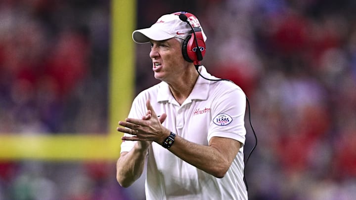 Houston Cougars head coach Willie Fritz reacts during the first half against the Louisiana State Tigers at NRG Stadium. 