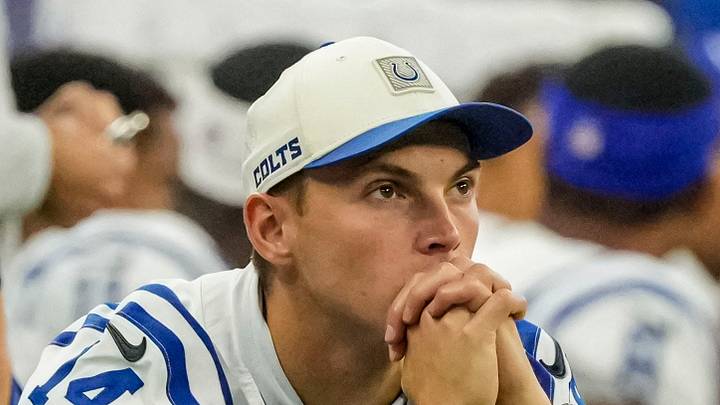 Indianapolis Colts wide receiver Alec Pierce sits on the sidelines