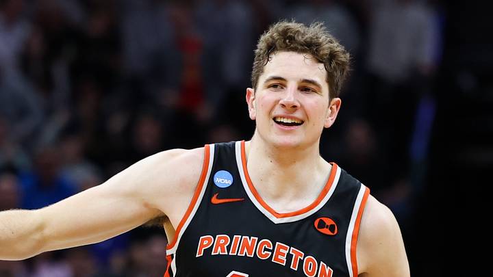 Princeton Tigers forward Caden Pierce (12) smiles. Princeton Tigers forward Caden Pierce (12) smiles.