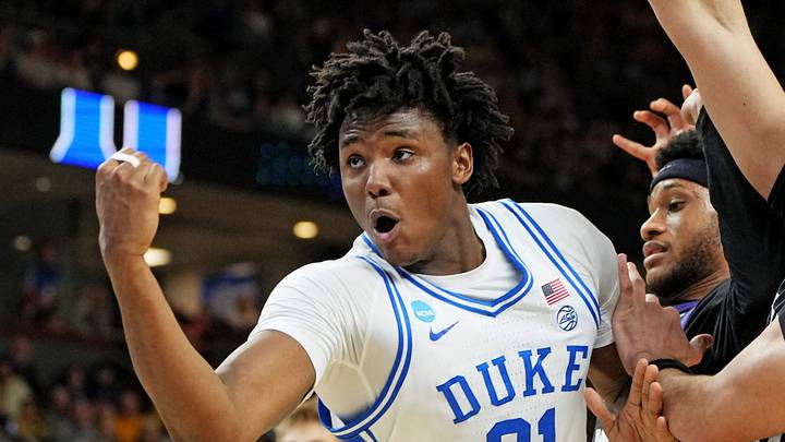 Mar 21, 2026; Greenville, SC, USA; Duke Blue Devils center Patrick Ngongba (21) loses the ball against Texas Christian University Horned Frogs forward David Punch (15) during the second half during a second round game of the men's 2026 NCAA Tournament at Bon Secours Wellness Arena. Mandatory Credit: Bob Donnan-Imagn Images Mar 21, 2026; Greenville, SC, USA; Duke Blue Devils center Patrick Ngongba (21) loses the ball against Texas Christian University Horned Frogs forward David Punch (15) during the second half during a second round game of the men's 2026 NCAA Tournament at Bon Secours Wellness Arena. Mandatory Credit: Bob Donnan-Imagn Images