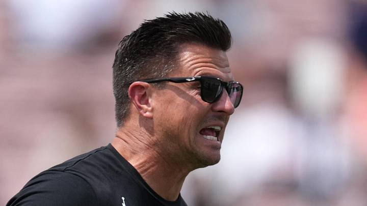 May 2, 2026; Pasadena, CA, USA; UCLA Bruins coach Bob Chesney reacts during the spring game at Rose Bowl. Mandatory Credit: Kirby Lee-Imagn Images May 2, 2026; Pasadena, CA, USA; UCLA Bruins coach Bob Chesney reacts during the spring game at Rose Bowl. Mandatory Credit: Kirby Lee-Imagn Images