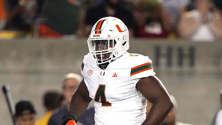 Miami Hurricanes defensive lineman Rueben Bain Jr. reacts after a tackle against the California Golden Bears.