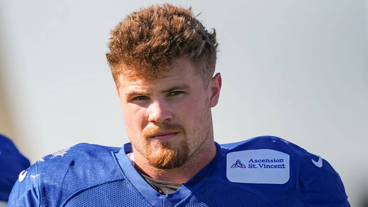 Indianapolis Colts linebacker Bryce Boettcher (50) walks up the field