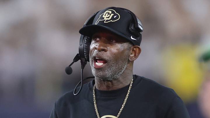 Sep 3, 2026; Atlanta, Georgia, USA;  Colorado Buffaloes head coach Deion Sanders reacts in the first half against the Georgia Tech Yellow Jackets at Bobby Dodd Stadium at Hyundai Field.  Mandatory Credit: Brett Davis-Imagn Images