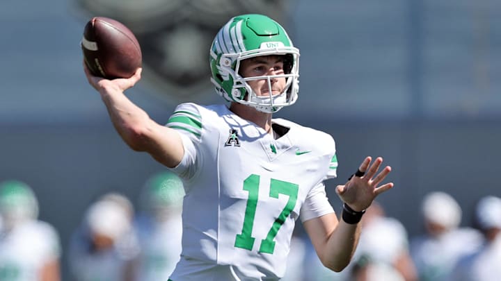 Former North Texas Mean Green quarterback Drew Mestemaker (17) throws a pass against the Army Black Knights during the first half at Michie Stadium. 