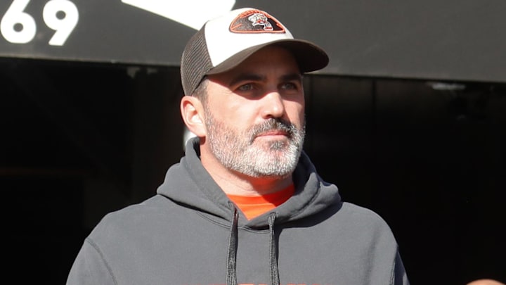 Dec 8, 2024; Pittsburgh, Pennsylvania, USA;  Cleveland Browns head coach Kevin Stefanski takes the field to play the Pittsburgh Steelers at Acrisure Stadium. Mandatory Credit: Charles LeClaire-Imagn Images