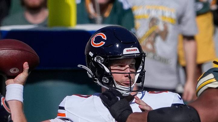 Chicago Bears quarterback Tyson Bagent (17) passes the ball against the Green Bay Packers on Sunday, Oct. 11, 2026, at Lambeau Field in Green Bay, Wisconsin. The Packers won the game, 31-7.
Tork Mason/Green Bay Press-Gazette