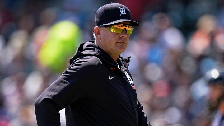 Detroit Tigers manager A.J. Hinch (14) walks off the field after a pitching change. Detroit Tigers manager A.J. Hinch (14) walks off the field after a pitching change.