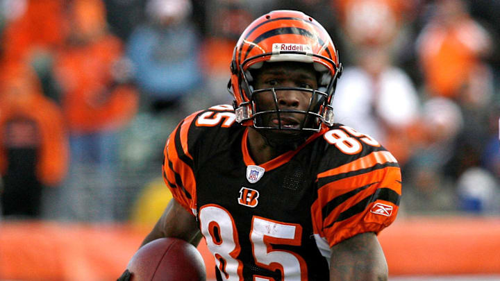 Dec 23, 2007; Cincinnati, OH, USA; Cincinnati Bengals wide receiver Chad Johnson (85) runs in the second half against the Cleveland Browns at Paul Brown Stadium.The Bengals beat the Browns 19-14. Mandatory Credit: Photo By Frank Victores- Imagn Images