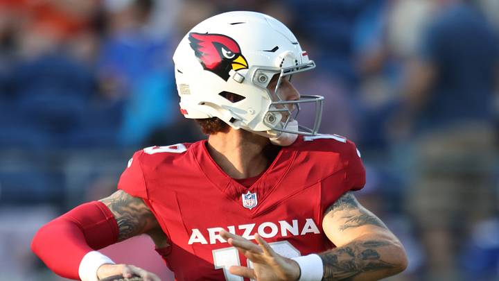 Aug 6, 2026; Canton, Ohio, USA; Arizona Cardinals quarterback Carson Beck (19) warms up before playing the the Carolina Panthers at Tom Benson Hall of Fame Stadium. Mandatory Credit: Charles LeClaire-Imagn Images Aug 6, 2026; Canton, Ohio, USA; Arizona Cardinals quarterback Carson Beck (19) warms up before playing the the Carolina Panthers at Tom Benson Hall of Fame Stadium. Mandatory Credit: Charles LeClaire-Imagn Images