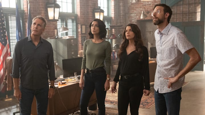 "Convicted" - Pictured L-R: Scott Bakula as Special Agent Dwayne Pride, Necar Zadegan as Special Agent Hannah Khoury, Vanessa Ferlito as FBI Special Agent Tammy Gregorio, and Rob Kerkovich as Forensic Scientist Sebastian Lund
