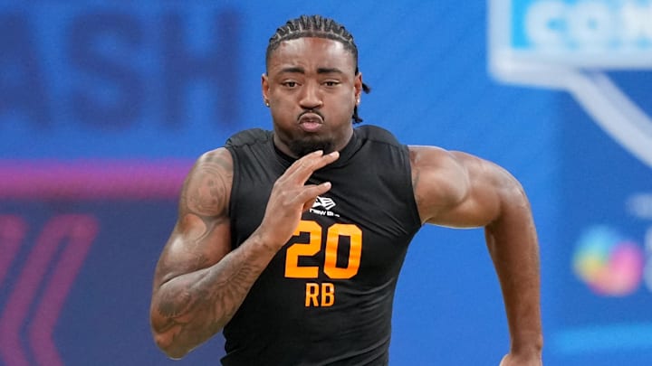 Arkansas running back Mike Washington Jr. (RB20) during the NFL Scouting Combine at Lucas Oil Stadium.