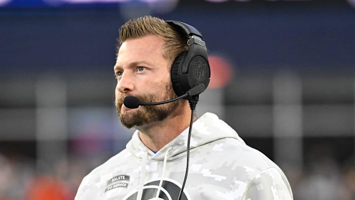Nov 17, 2024; Foxborough, Massachusetts, USA; Los Angeles Rams head coach Sean McVay watches from the sideline during the second half against the New England Patriots at Gillette Stadium. Mandatory Credit: Eric Canha-Imagn Images Nov 17, 2024; Foxborough, Massachusetts, USA; Los Angeles Rams head coach Sean McVay watches from the sideline during the second half against the New England Patriots at Gillette Stadium. Mandatory Credit: Eric Canha-Imagn Images